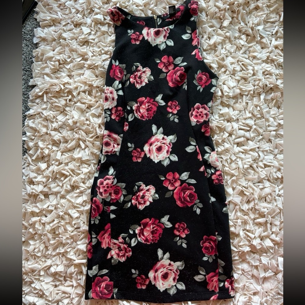 Forever 21 Strapless Black Dress with Pink Floral Design
